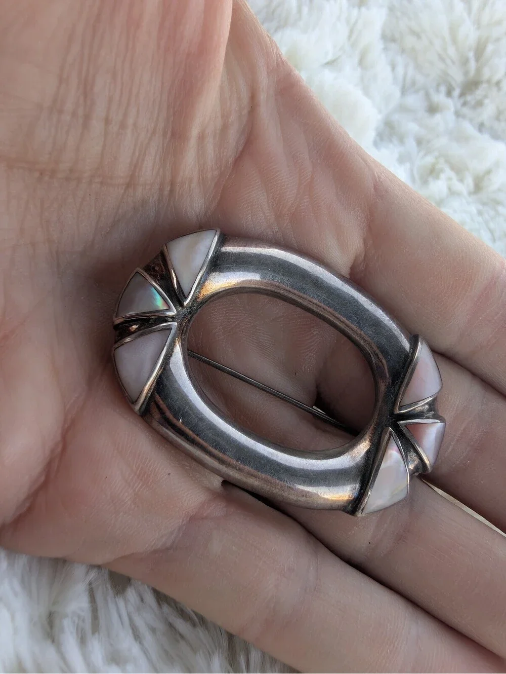 Vintage Boca/Boma?  Sterling Silver and Mother of Pearl Brooch Pin